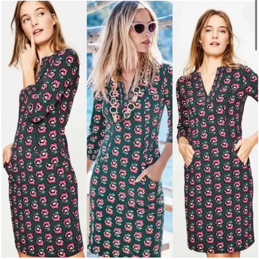 BODEN Stephanie Jersey Floral Semi-Fitted Cotton Playful Summer Dress 4